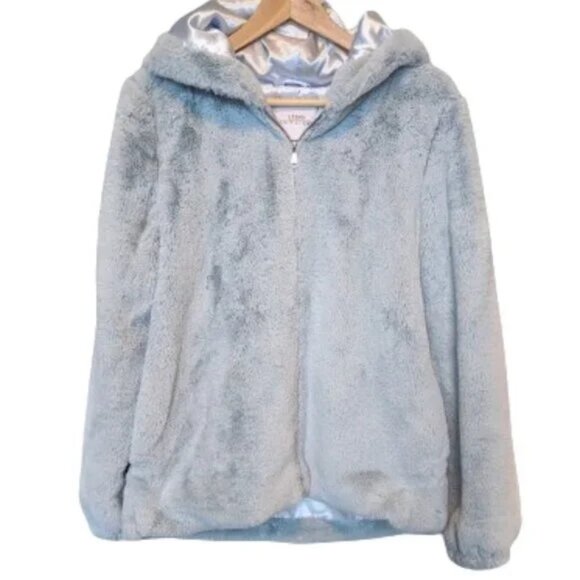 Urban Outfitters Faux Fur Baby Blue Hooded Zip Up Jacket - Picture 4 of 4